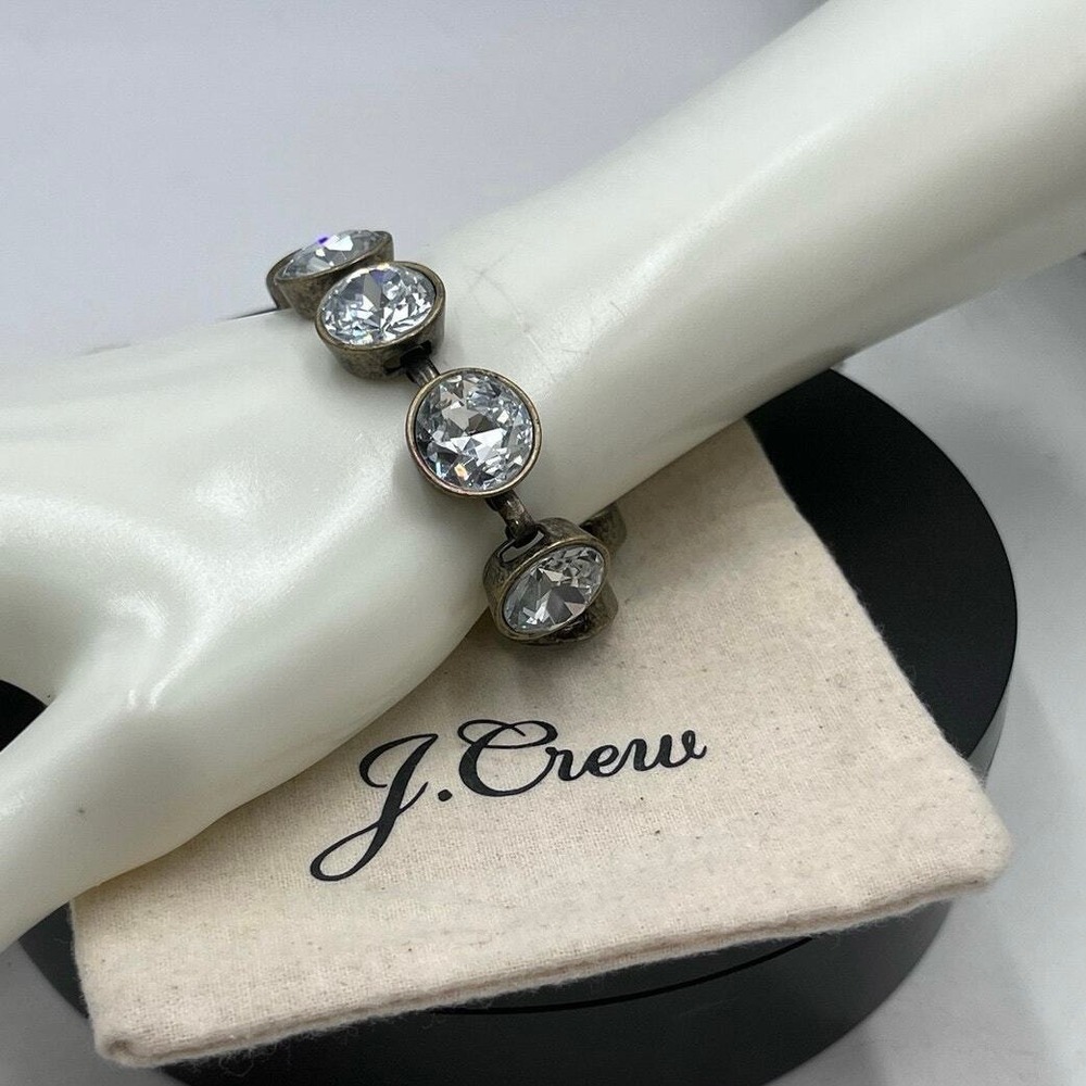 J. Crew Vintage Signed Brûlée 
Round Clear Crystal Chunky Brass Tone Bracelet